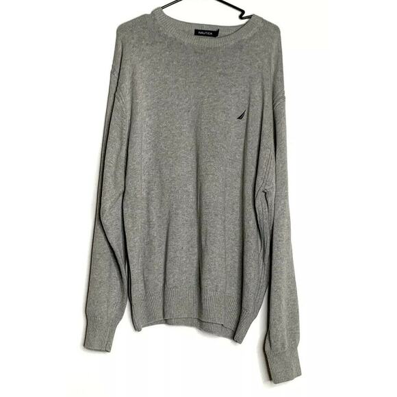 Nautica Mens Crew Neck Navtech Sweater Gray Sz 2XL Pullover Long Sleeves Cotton - Picture 1 of 6